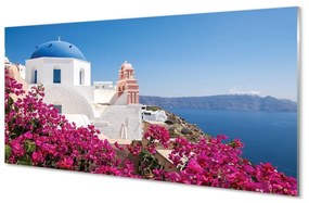 Üvegképek Görögország Virág tenger épületek 100x50 cm