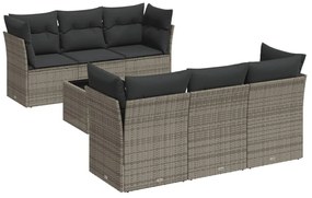 7 részes szürke polyrattan kerti ülőgarnitúra párnákkal