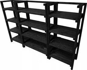 Fából készült, robusztus 198/35/120 Ébenfa polc szett, befőttek tárolására.