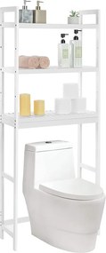Mosógép feletti tárolószekrény, bambusz fürdőszoba szekrény, fehér 63x26x163cm
