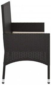 fekete 2 személyes polyrattan kerti pad párnával