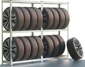 TYRE abroncstároló polc, 120x40x180cm, max 795kg, ezüst/világosbarna Jurhan