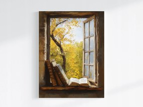 Poszter Ablak Könyv Ősz Kilátás Fa Nosztalgia 60x80