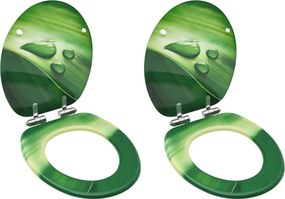 vidaXL 2 db zöld vízcseppmintás MDF WC-ülőke finoman záródó fedéllel