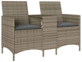 Szürke polyrattan 2 személyes kerti kanapé asztallal, párnákkal
