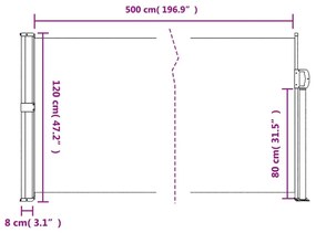 bézs behúzható oldalsó napellenző 120 x 500 cm