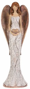 Poliresin  angyal virágos ruhában Szív, béž-réz