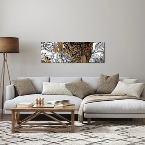 Kép - leopárd a virágok között (órával) (90x30 cm)