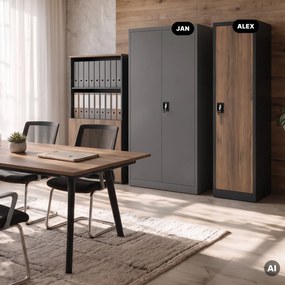 Fém irodai iratszekrény, antracit/dió, 450x1850x400 mm: ALEX Eco Design