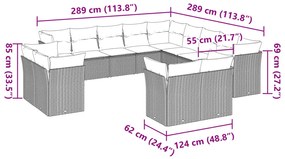 13 részes világosszürke polyrattan kerti ülőgarnitúra párnákkal