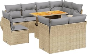 vidaXL 9 részes bézs polyrattan kerti ülőgarnitúra párnákkal