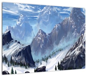Kép - Festett hegyek (üvegen) (70x50 cm)