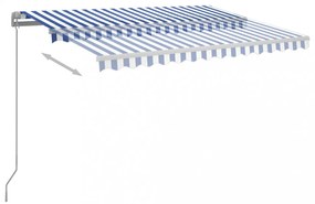 kék és fehér kézzel kihúzható LED-es napellenző 300 x 250 cm