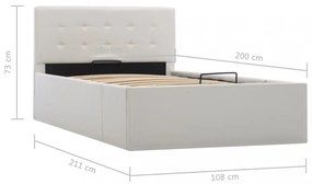 fehér műbőr ágykeret hidraulikus ágyneműtartóval 100 x 200 cm