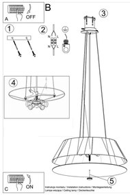 Sollux SL.0766 - Csillár zsinóron VEGA 5xE27/60W/230V á. 60 cm fekete