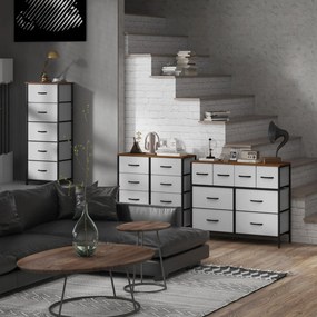 HOMCOM 8-fiókos Komód, Összecsukható Szövet Fiókos Tárolóegység - Fekete Acél Váz - 100 x 30 x 78 cm | Aosom