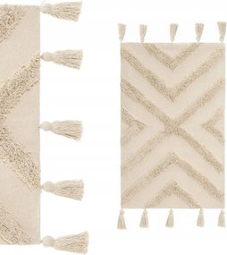 Pamut szőnyeg rojtokkal 80x50 cm bézs téglalap alakú szoba szőnyeg boho stílusban