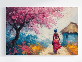 Vászonkép Canvas Tájkép Afrika Fa Virágok Nő Séta 60x40