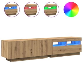 kézműves tölgy szerelt fa TV-szekrény LED-ekkel 180x35x40 cm