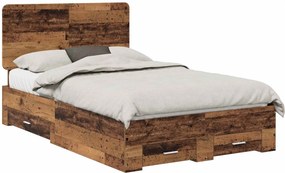 vidaXL Ágykeret fejtámlával fiókkal Öreg fa 120 x 190 cm Faanyag
