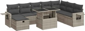 vidaXL 9 részes világosszürke polyrattan kerti ülőgarnitúra párnával