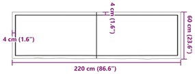 sötétbarna kezelt tömör tölgyfa asztallap 220x60x(2-6) cm