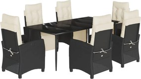 vidaXL 7 részes fekete polyrattan kerti étkezőgarnitúra párnával