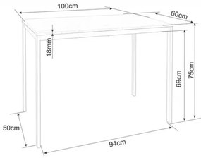 Fekete étkezőasztal RAMOD 100x60 cm, fehér márvány dekoráció