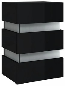 magasfényű fekete szerelt fa LED-es éjjeliszekrény 45x35x67 cm