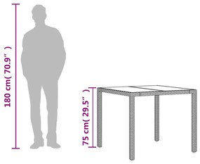 fekete polyrattan üveglapos kerti asztal 90 x 90 x 75 cm
