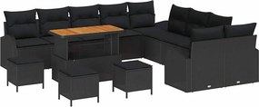 vidaXL Kerti Kanapé Szett párnával 14 pcs Fekete polirattan