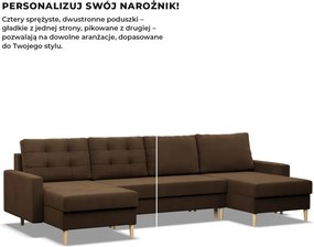 Etna U alakú sarokkanapé, 3 ágyneműtartóval, szövet anyag, univerzális oldal, hab töltet, barna
