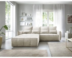 Bézs bársony kinyitható-tárolóhelyes sarokkanapé (bal oldali-heverő résszel) Campo – ELTAP