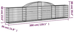 20 db íves horganyzott vas gabion kosár 300x30x60/80 cm