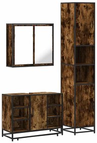 3 részes füstös tölgy színű szerelt fa fürdőszobai bútorszett