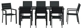 9 Részes Kerti Étkezőszett Fekete HDPE