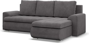 Tokio sarokkanapé, 2 ágyneműtartóval, kordbársony, jobboldali, szürke