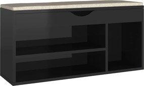 vidaXL magasfényű fekete cipőtároló pad párnával 104 x 30 x 49 cm