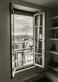 Poszter 29,7x42cm Az Eiffel-torony a Montmartre-i lakás ablakán keresztül látható