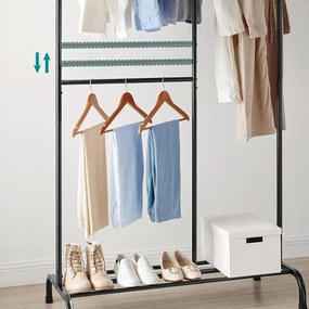 Ruhatartó, ruhaállvány állítható akasztórúddal, fekete