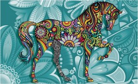 Flizelin fotótapéta Ló virágokkal etno dekoráció türkiz 350x250 +ragasztó