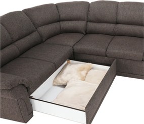 Sarokülőgarnitúra ágyfunkcióval és ágyneműtartóval, bal oldali kivitel, barna, AMELIA