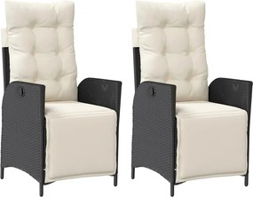 vidaXL 2 db fekete polyrattan dönthető kerti szék lábtartóval