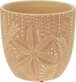 Kerámia kaspó etnikai díszítéssel 13,5x12,5cm Dekoratív fedő