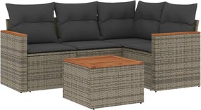 vidaXL 5 részes szürke polyrattan kerti ülőgarnitúra párnákkal