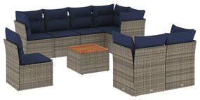 9 részes szürke polyrattan kerti ülőgarnitúra párnával