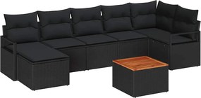 vidaXL Kerti Kanapé Szett párnával 8 pcs Fekete polirattan