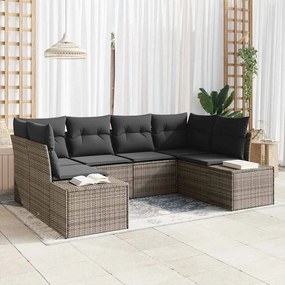 vidaXL Kerti Kanapé Szett tárolóval 6 pcs Szürke Poli rattan