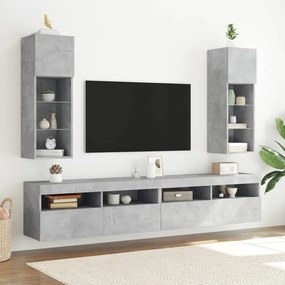 betonszürke TV-szekrény LED-lámpákkal 30,5x30x90 cm