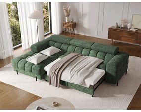 Zöld buklé kinyitható-tárolóhelyes sarokkanapé (bal oldali-heverő résszel) Felro – ELTAP